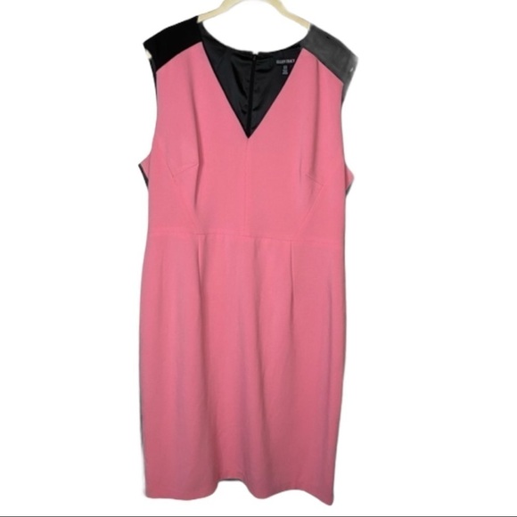 Ellen Tracy Pink And Black V Neck Dress Size 14 - Picture 1 of 8